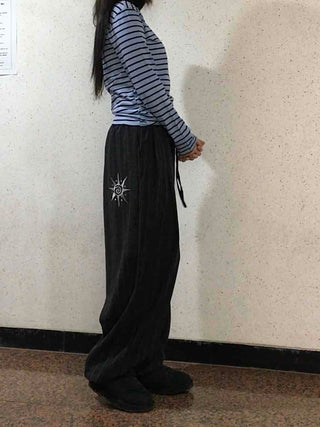 Slim Fit Rib Neckline Contrast Striped Long Sleeve T-shirt