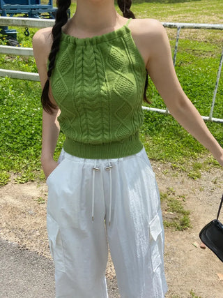 Curen Backless Halter Neck Knit Strap Sleeveless
