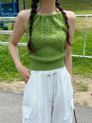 Curen Backless Halter Neck Knit Strap Sleeveless