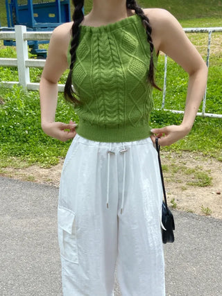Curen Backless Halter Neck Knit Strap Sleeveless