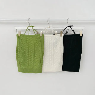 Curen Backless Halter Neck Knit Strap Sleeveless