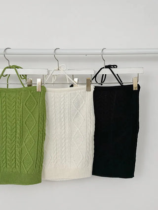 Curen Backless Halter Neck Knit Strap Sleeveless