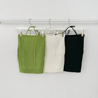 Curen Backless Halter Neck Knit Strap Sleeveless