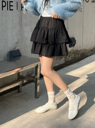 Bio Tiered Frill Elastic Mini Skirt
