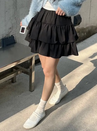 Bio Tiered Frill Elastic Mini Skirt