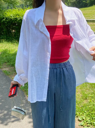 Reben Boxy Fit Linen See-Through Long Sleeve Shirt