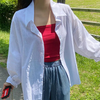 Reben Boxy Fit Linen See-Through Long Sleeve Shirt