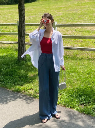 Reben Boxy Fit Linen See-Through Long Sleeve Shirt