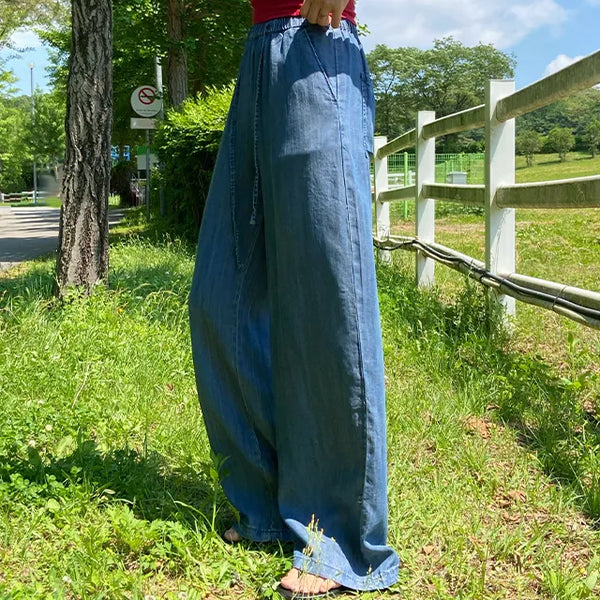 Orange Cool Mega Wide Denim Elastic Waist Pants