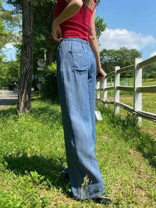 Orange Cool Mega Wide Denim Elastic Waist Pants