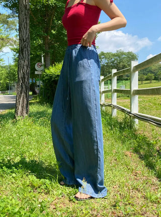 Orange Cool Mega Wide Denim Elastic Waist Pants