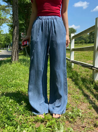 Orange Cool Mega Wide Denim Elastic Waist Pants