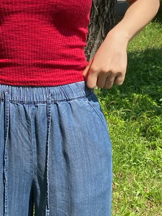 Orange Cool Mega Wide Denim Elastic Waist Pants