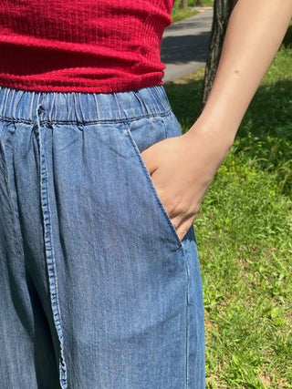Orange Cool Mega Wide Denim Elastic Waist Pants
