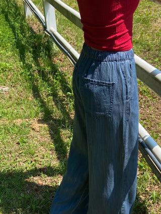 Orange Cool Mega Wide Denim Elastic Waist Pants