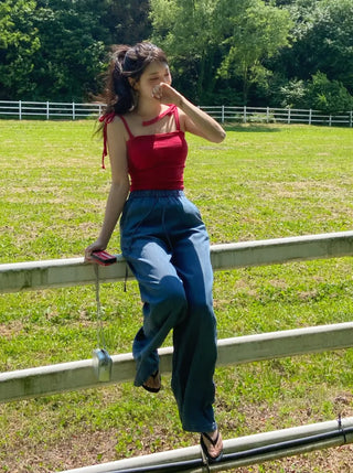 Orange Cool Mega Wide Denim Elastic Waist Pants