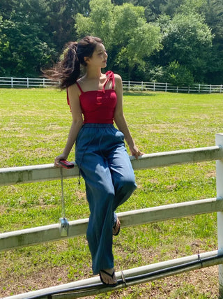 Orange Cool Mega Wide Denim Elastic Waist Pants