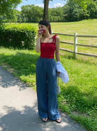 Orange Cool Mega Wide Denim Elastic Waist Pants