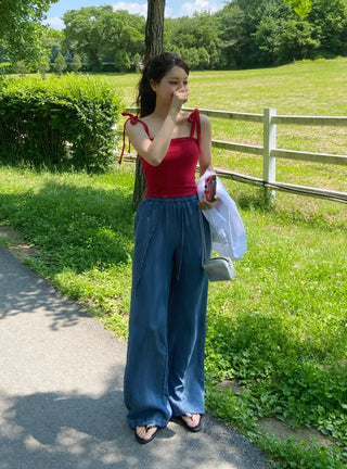 Orange Cool Mega Wide Denim Elastic Waist Pants