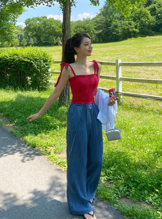 Orange Cool Mega Wide Denim Elastic Waist Pants