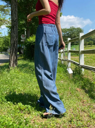 Orange Cool Mega Wide Denim Elastic Waist Pants