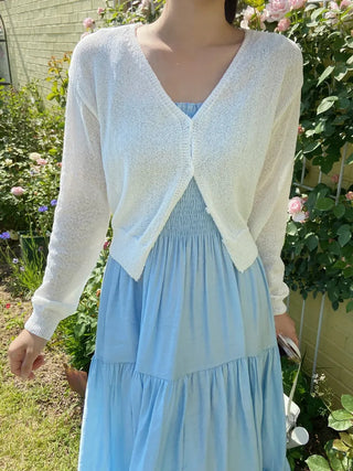 Devo V-neck long-sleeve cropped knit cardigan