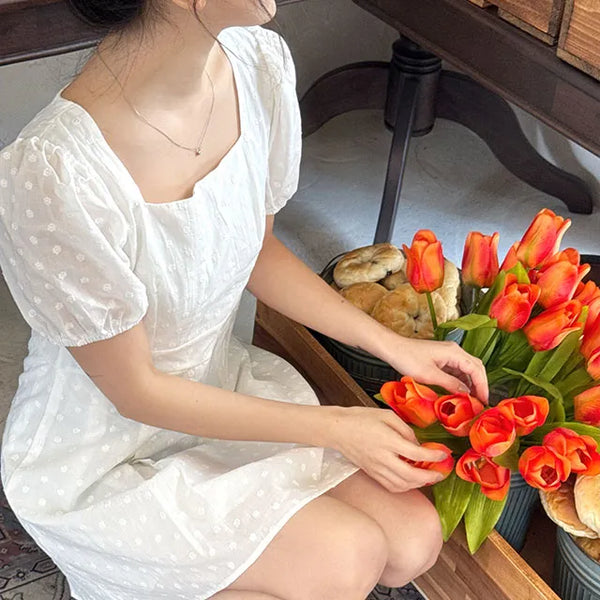 Rosé Puff Dot Mini Dress