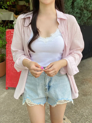 Pookie Wrinkle Pleats Pastel Mist Shirt