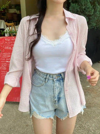 Pookie Wrinkle Pleats Pastel Mist Shirt