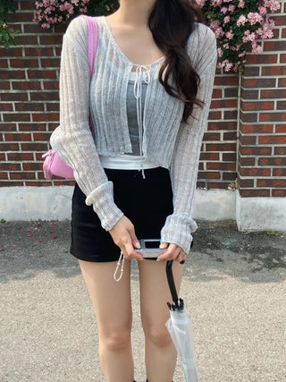Kiru Mesh Knit Ribbon Bolero