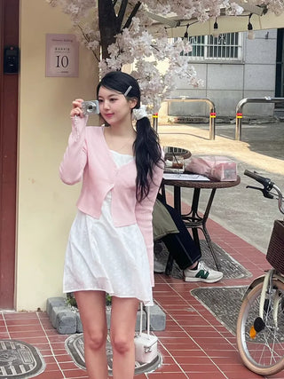 Mona Two-Button Ribbed Crop Knit Cardigan