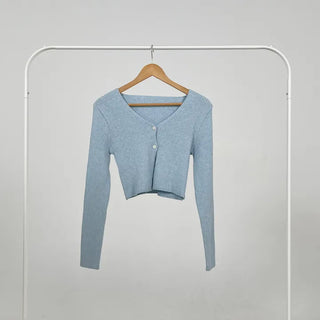 Mona Two-Button Ribbed Crop Knit Cardigan