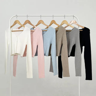 Mona Two-Button Ribbed Crop Knit Cardigan