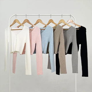 Mona Two-Button Ribbed Crop Knit Cardigan