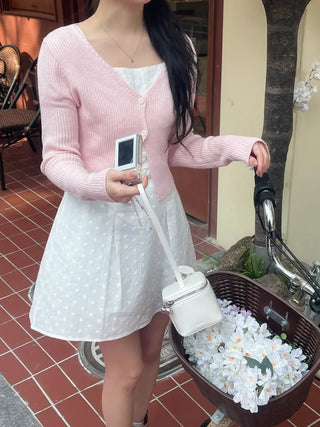 Mona Two-Button Ribbed Crop Knit Cardigan