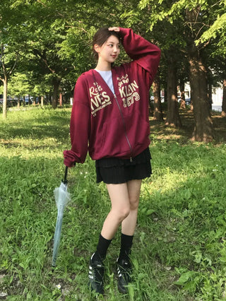 Pael Lettering Oversized Zip-up Hoodie