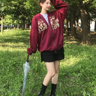 Pael Lettering Oversized Zip-up Hoodie