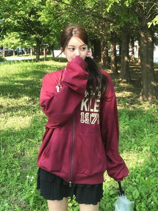 Pael Lettering Oversized Zip-up Hoodie