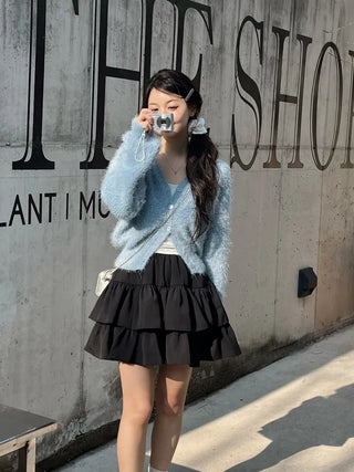 Lamong Poyon Pine Needle Fur Cardigan