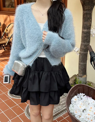 Lamong Poyon Pine Needle Fur Cardigan
