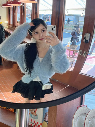 Lamong Poyon Pine Needle Fur Cardigan