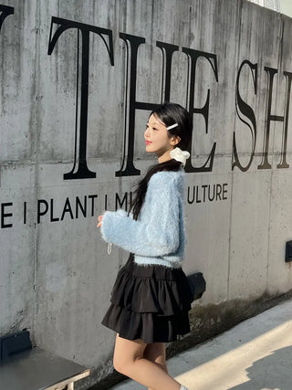 Lamong Poyon Pine Needle Fur Cardigan