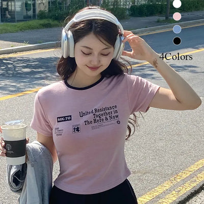 Tabin Lettering Color Block Crop Short Sleeve T-shirt