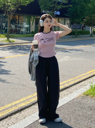 Tabin Lettering Color Block Crop Short Sleeve T-shirt