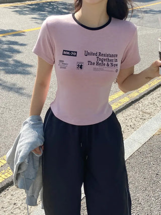 Tabin Lettering Color Block Crop Short Sleeve T-shirt