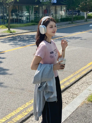 Tabin Lettering Color Block Crop Short Sleeve T-shirt