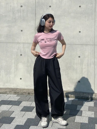 Tabin Lettering Color Block Crop Short Sleeve T-shirt