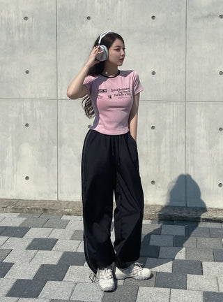 Tabin Lettering Color Block Crop Short Sleeve T-shirt