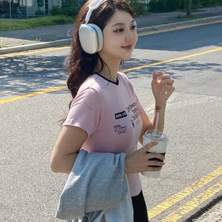 Tabin Lettering Color Block Crop Short Sleeve T-shirt