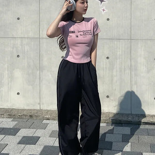 Tabin Lettering Color Block Crop Short Sleeve T-shirt